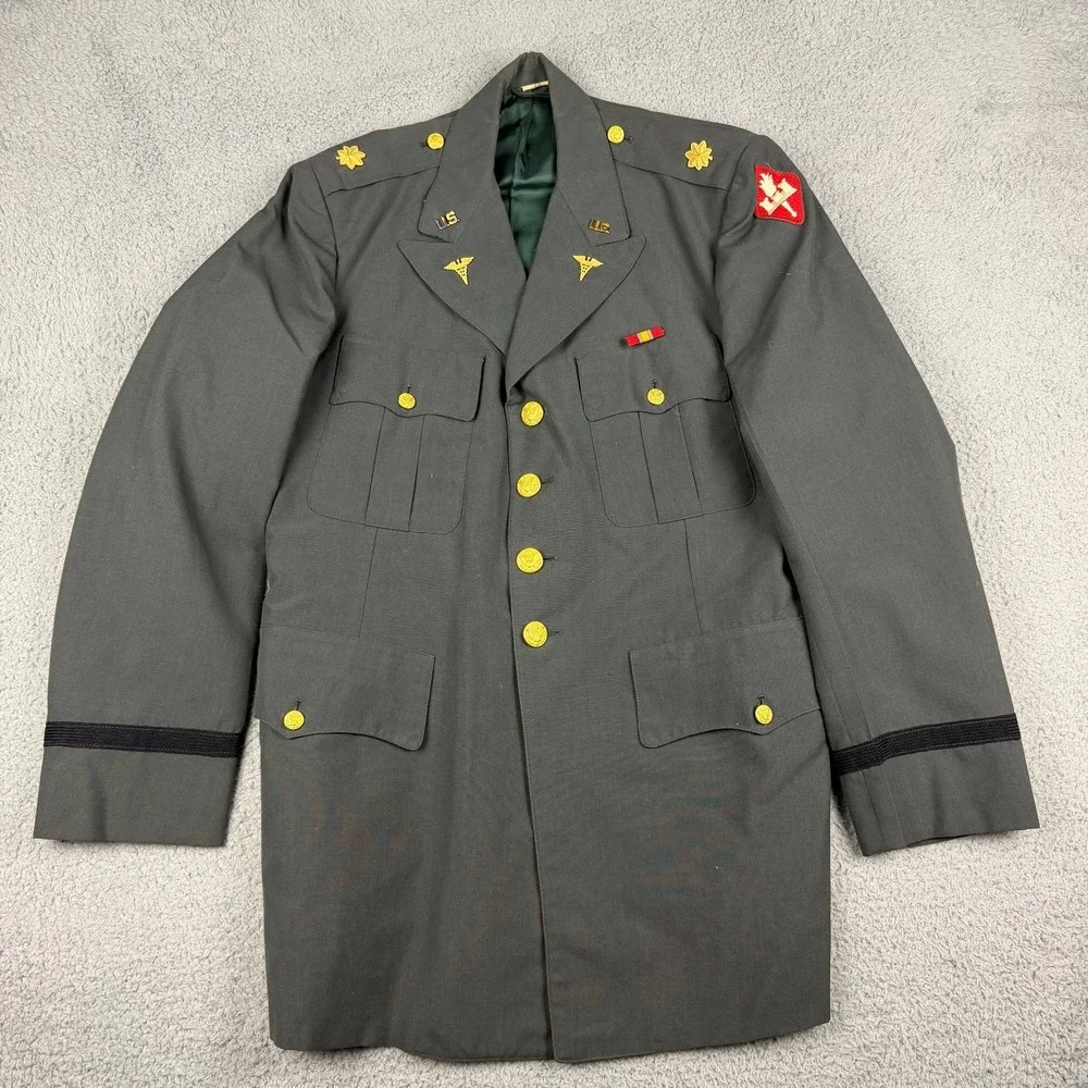 Vintage US Army Service Dress Jacket Mens 42L Tunic Major Engineers Patch